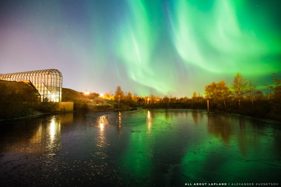 Northern lights at Arktikum Arboreum Museum Science Centre Rovaniemi Lapland Finland by Alexander Kuznetsov Aurora Chasing.