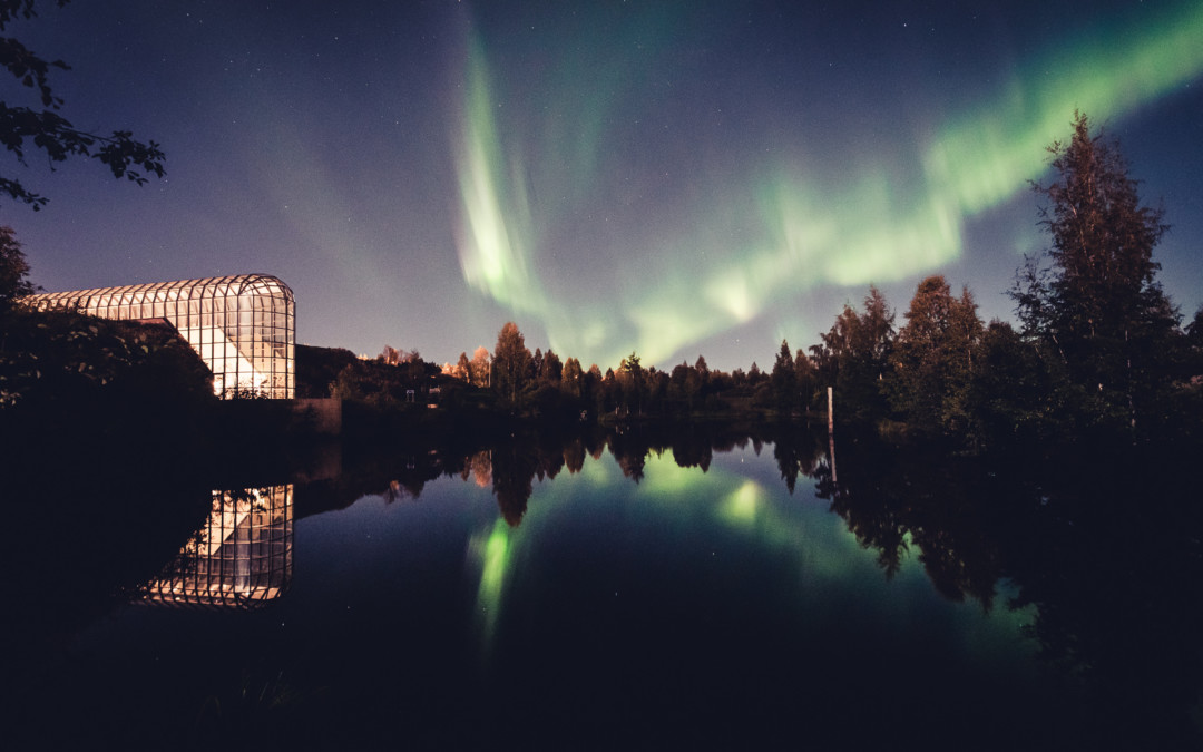 Northern lights at the Arktikum Museum in Rovaniemi