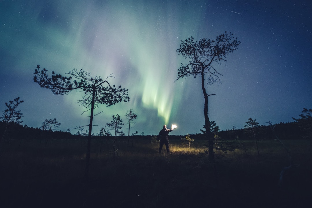 First aurora storm of the season in Rovaniemi Lapland Finland. 1 September 2019.