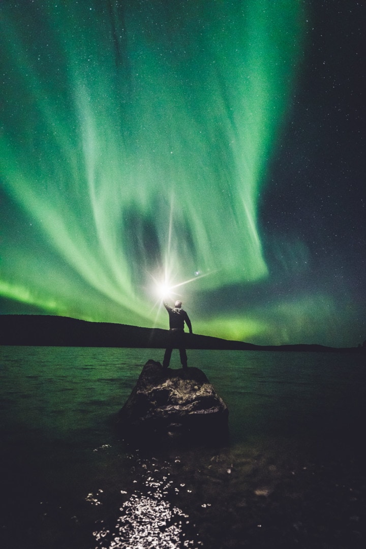 Epic Northern Lights photo on a lake in Ivalo Lapland Finland. Aurora Storm 27.09.2019. Photo by Alexander Kuznetsov / Aurora Hunting