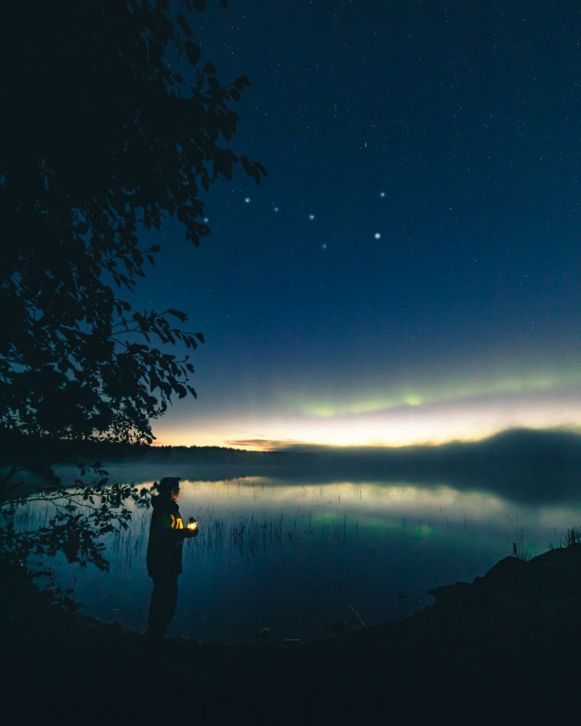 Best months to see northern lights – August. Aurora hunting in Rovaniemi Lapland Finland.
