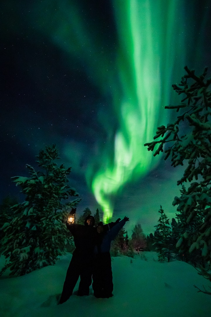 Best months to see northern lights. December hunting tour Rovaniemi Lapland Finland Sweden.